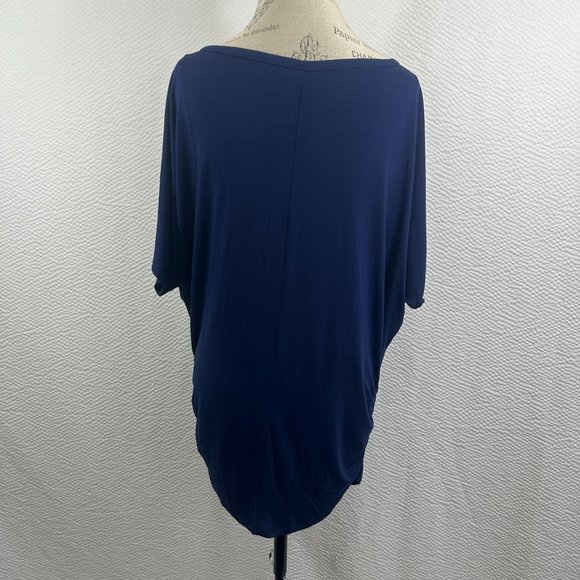 Made by Johnny Women's Blue Short Sleeve Boat Neck Dolman Top Side Shirring - Picture 5 of 6